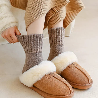 Women's Winter Crew Socks | Thick Terry & Fleece Lined | Warm Snow Socks in Melange Colors