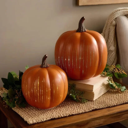 Illuminated Starry Night Glass Pumpkins